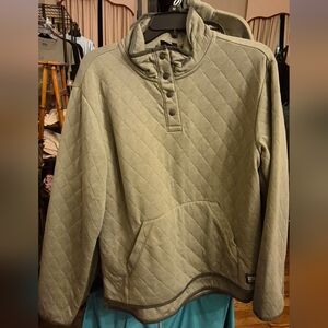 Eddie Bauer Women's Olive/green Quilted Top With Kangaroo Pocket